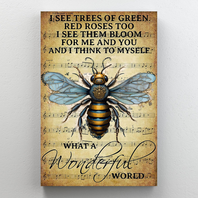 «Bee What A Wonderful World», reproduction d'art graphique sur toile tendue, H 36 po x l 24 po x P 1,25 po