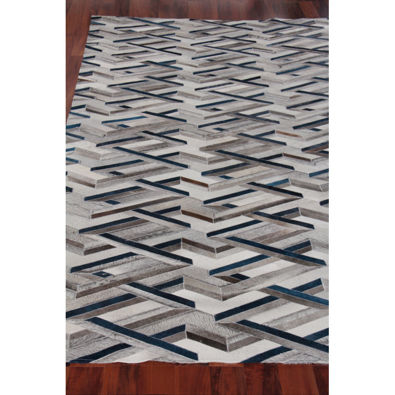 Natural Hide Cowhide Geometric Area Rug, Rectangle 9'6" x 13'6"