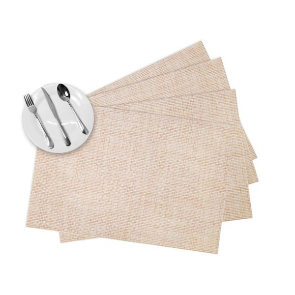 Vinyl Plaid Rectangle Placemat, Beige