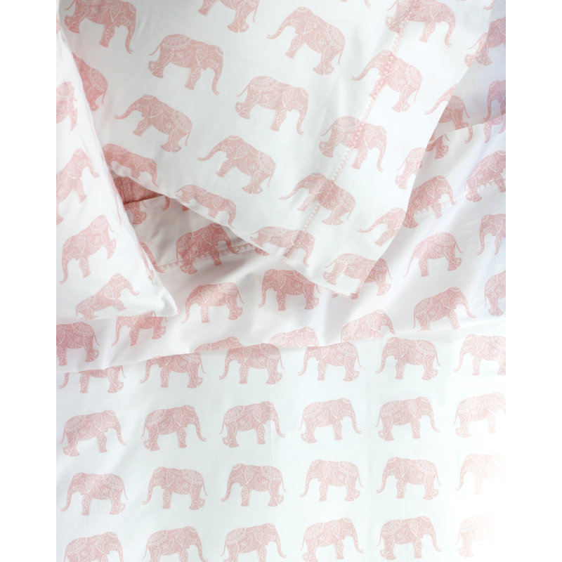 Elephant 100% Cotton Animal Print Sheet Set, Full/Double, Pink