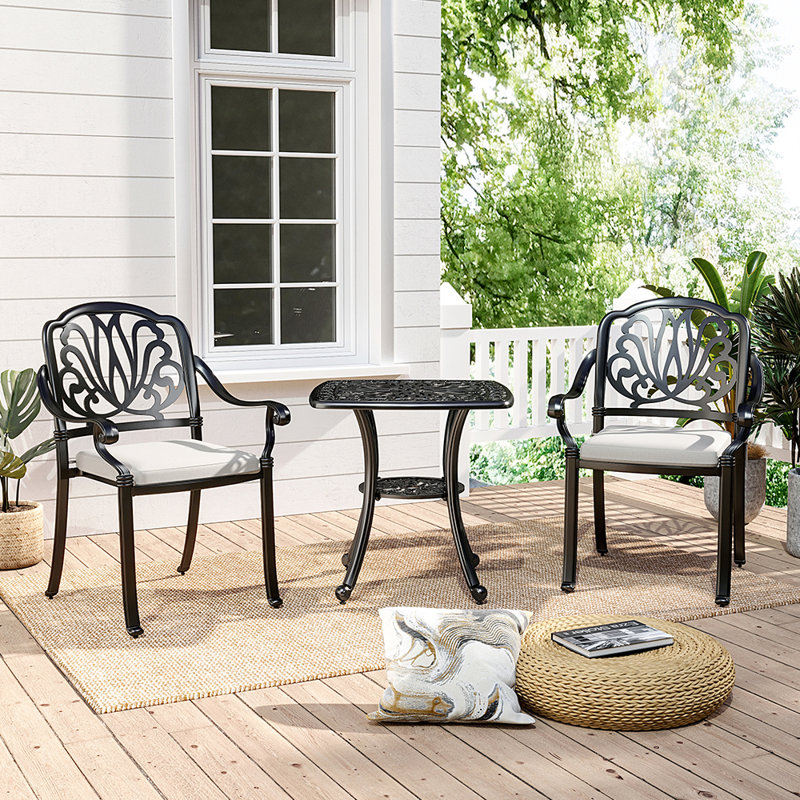 Sayer Rectangular 2 - Person Aluminum Bistro Set with Cushions, 62.3" H x 62.5" W x 62.5" D