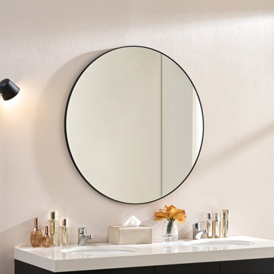 Modern Minimalist 36 - Inch Black Round Mirror, Precision Crafted, Rust Frame, Effortless Self Installation, For Bedroom And Living Room Bathroom Ultra Narrow Edges, Included