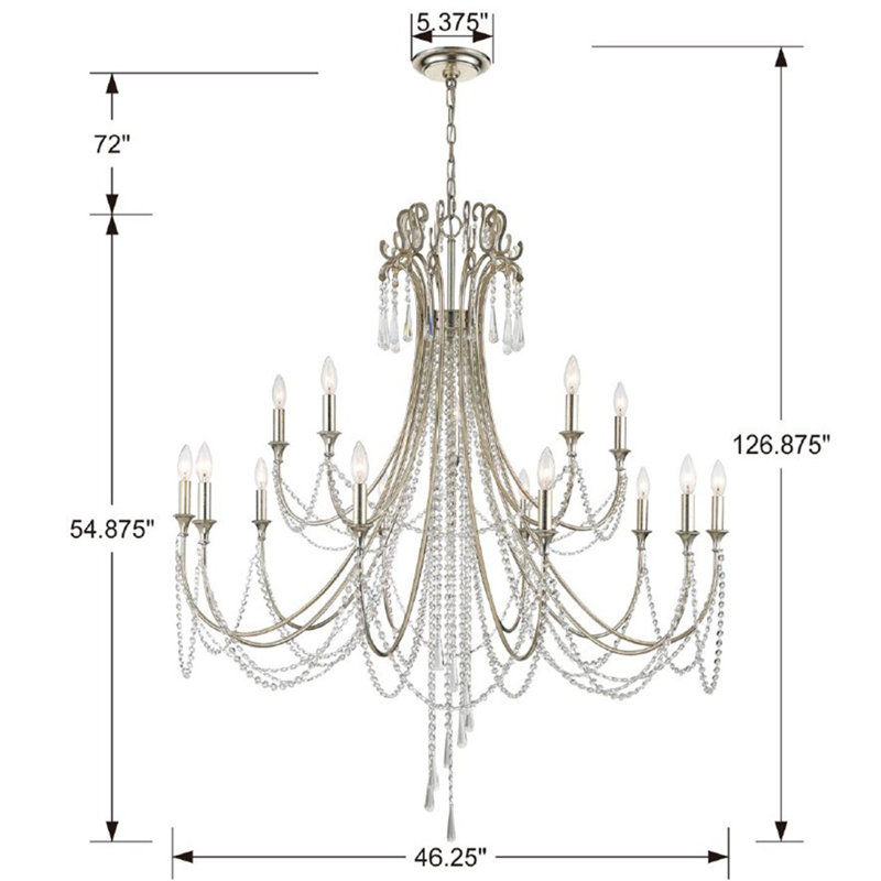 Lustre 15 lumières Storrs, Argent antique
