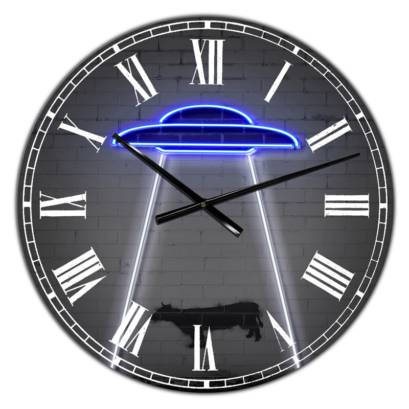 Horloge murale moderne surdimensionnée Neon UFO, Petit