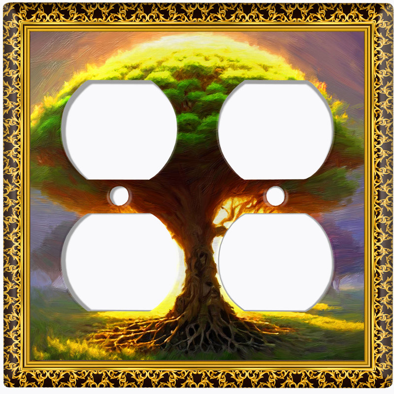 Green Fantasy Ethereal Tree Paint Print 2 - Gang Toggle Light Switch Standard Wall Plate