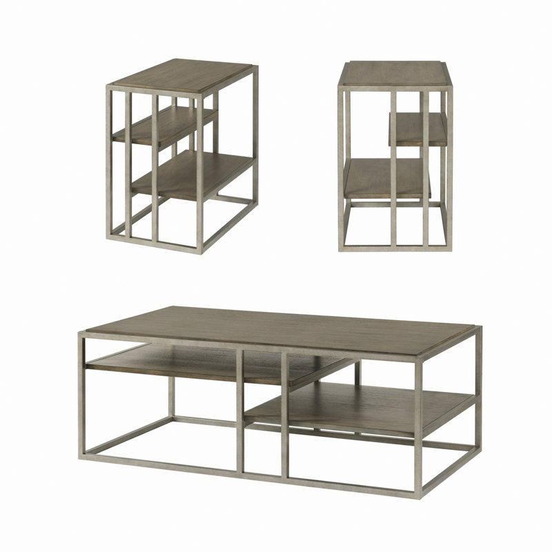 Ensemble de 3 tables à cadre en métal, table basse de salon avec 2 petites tables et tablettes