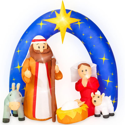 Christmas Inflatable Nativity Scene Outdoor 7.5FT W Inflatable Christmas Decorations For The Yard, Christmas Blow Up Decorations With Star Of Bethlehem Archway, Blow Up Nativity Scene Outdoor
