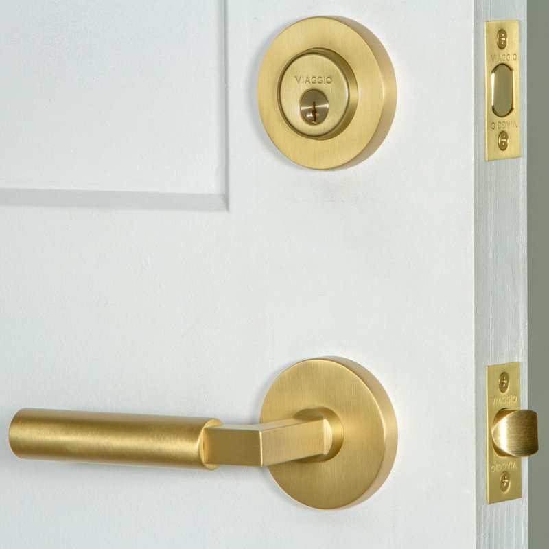 Circolo Contempo Smooth Entry Lever Set with Single Cylinder Deadbolt, Satin Brass, Left, 2.375"