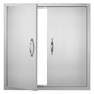 Porte d'accès pour barbecue, porte de cuisine extérieure double de l 31 po x H 31 po, porte encastrée en acier inoxydable, porte verticale murale avec poignées, pour îlot de barbecue, station de cuisson, armoire extérieure