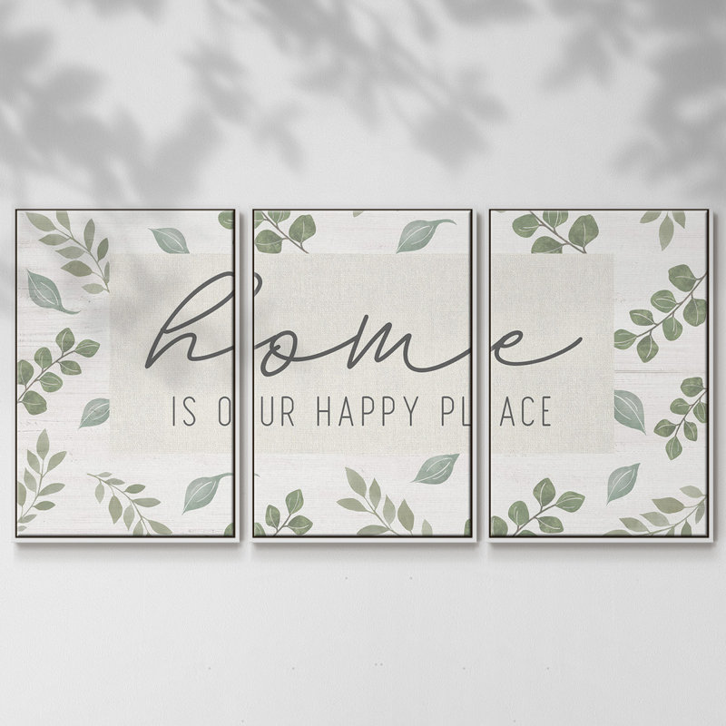 «Home Is Our Happy Place», 3 pièces, H 24 po x l 48 po x P 2 po, Blanc