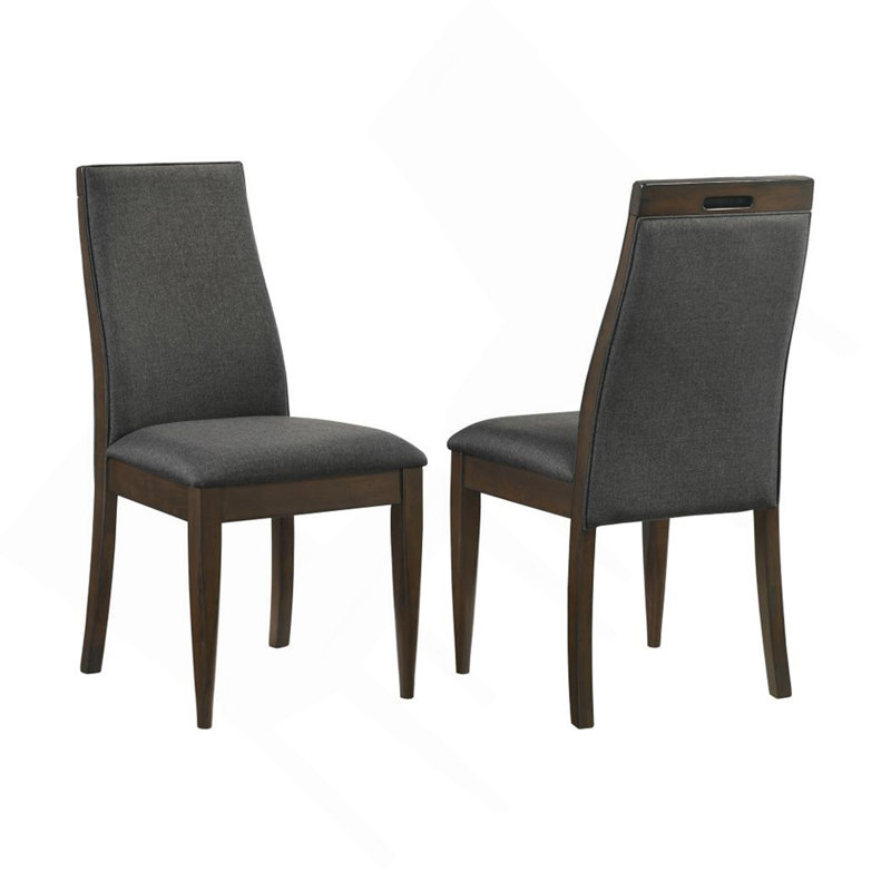 Ensemble de 2 chaises de salle à manger rembourrées en tissu gris, noyer foncé