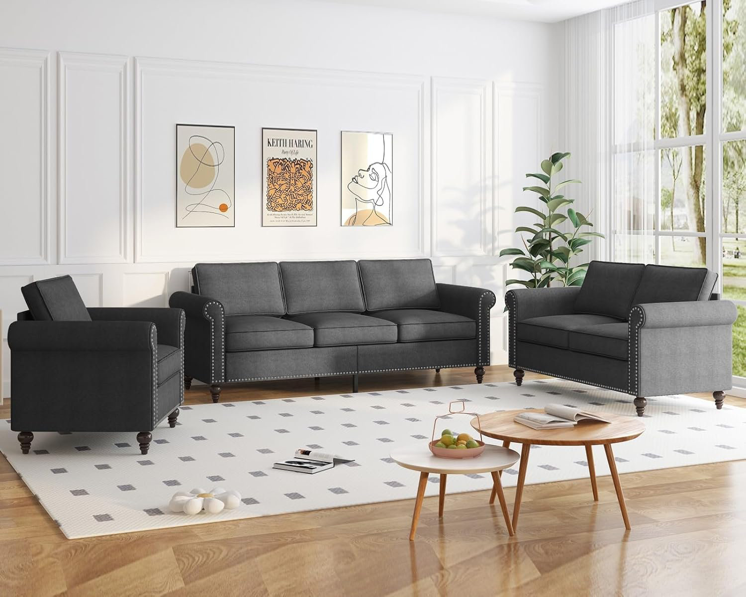 Latitude Run® 3 Pieces Living Room Sofa Set, Modern Sectional Sofa ...