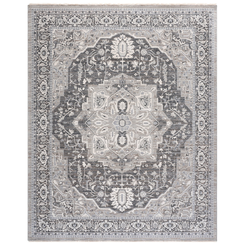 Clover Oriental Area Rug in Beige / Charcoal, Rectangle 8' x 10'