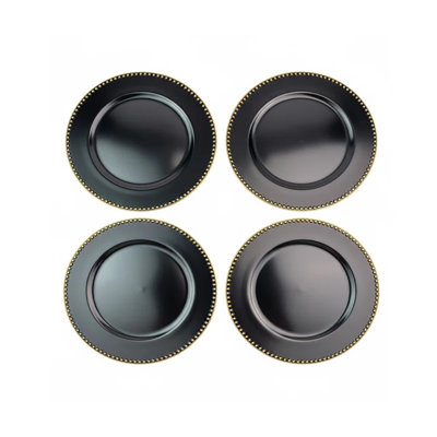 Ensemble de 4 assiettes décoratives noires et dorées perlées P 13 po