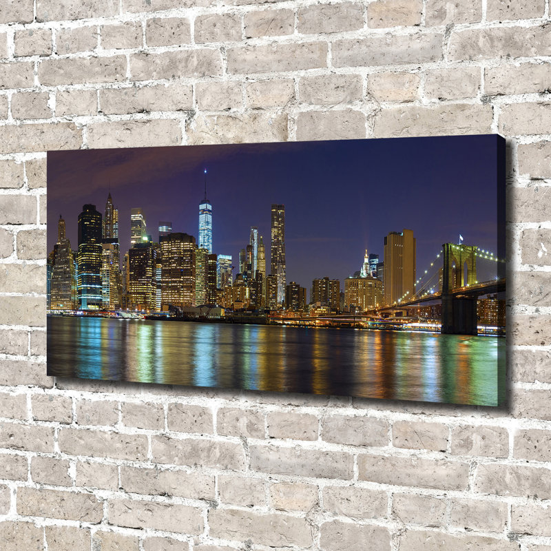 Manhattan By Night - Wrapped Canvas Print