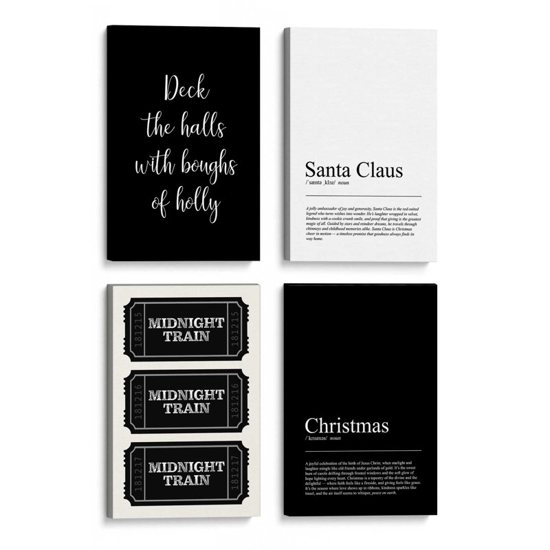Tidings in Type, ensemble de 4 impressions sur toile, H 18 po x l 48 po, Toile tendue, Toile tendue