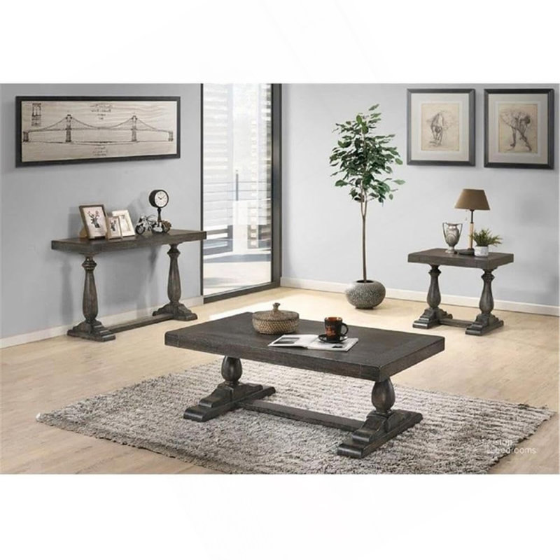 Table basse en bois massif 52 po, Gris foncé