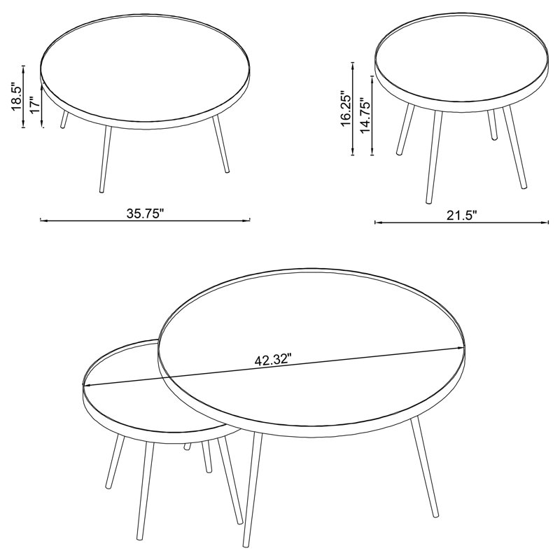 Kaelyn Round Mirror Top Nesting Coffee Tables, Gold