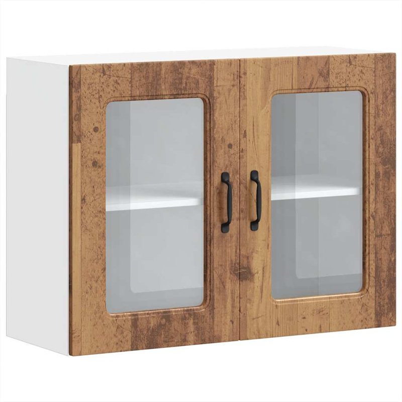  Kitchen Wall Cabinet Old Wood Engineered Wood And Glass Standard, Brown/White