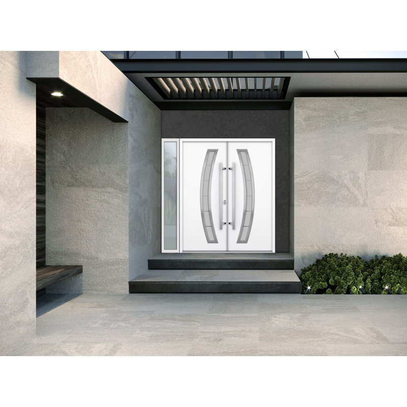 Deux 80'' Front Entry Doors, 80" H x 88" W x 3.25" D, White, Right Hand/Inswing