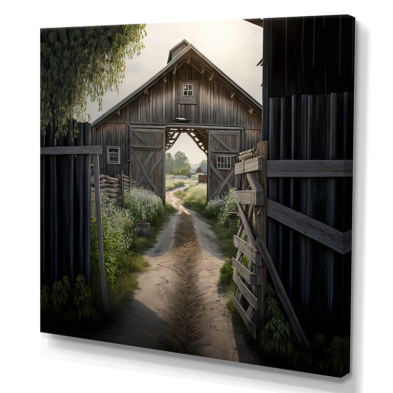 Pittoresque chemin sinueux et grange I - Barn Farm Ranch, impressions sur toile, Toile tendue, H 24 po x l 24 po x P 1 po