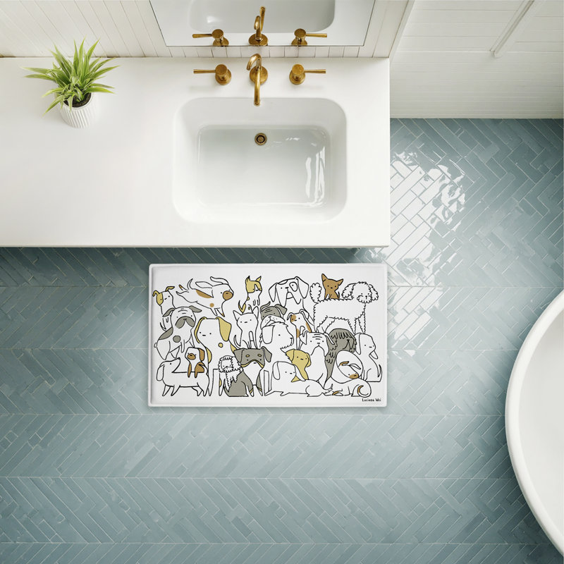 Tapis de bain en peluche imprimé Eclectic Dog Breeds, design par Lisa Wehmeyer, 18 po x 30 po