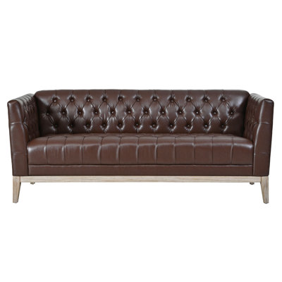 Canapé Chesterfield, l 79,1 po x P 31,7 po x H 32,5 po, cuir PU, 1 pièce, canapé capitonné à 3 places, brun, assise profonde avec pieds en bois de pin massif