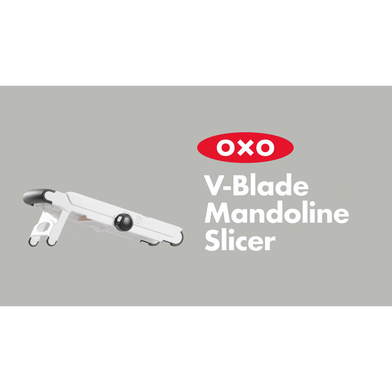 White Adjustable V-Blade Mandoline Slicer with Safety Holder
