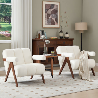 Modern Upholstered Accent Armchair Living Room Chair with Sherpa Arms, White Sherpa Fabric
