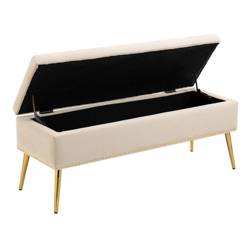Banc de rangement en velours Dareen, Brun clair