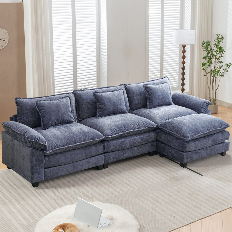 Natsuo Upholstered 120'' Sofa & Chaise, Blue Chenille