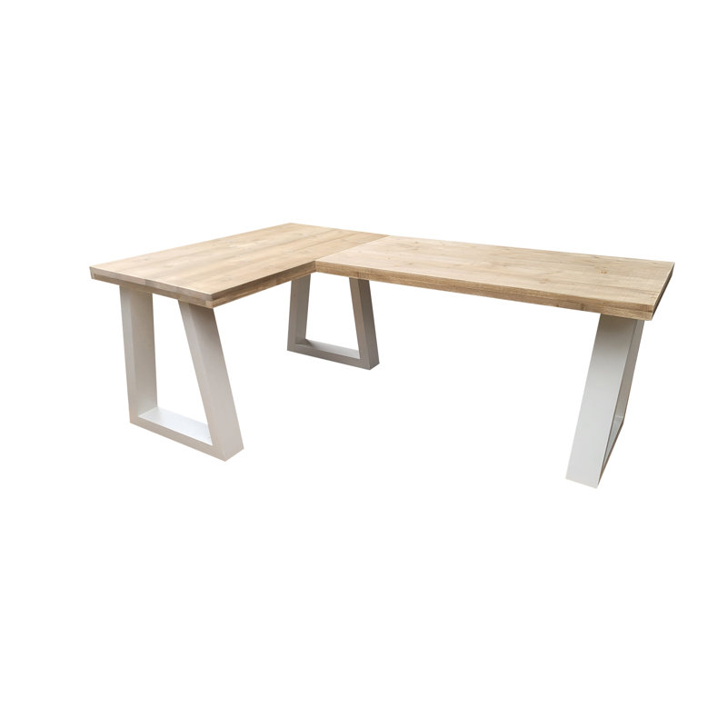 Mirando L-Shaped Solid Wood Top Writing Desk, 75cm H x 180cm W x 160cm D, White
