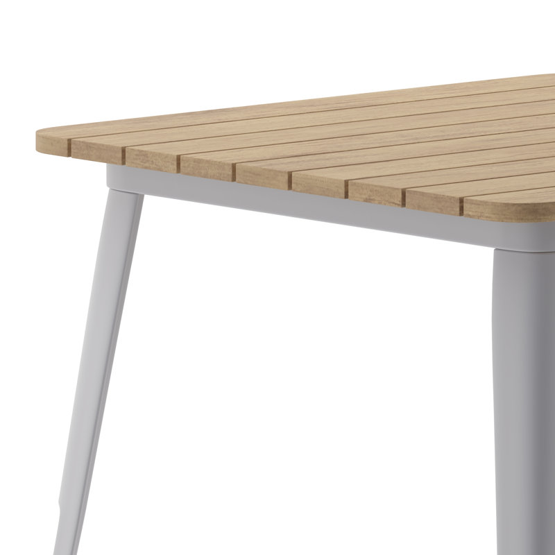 Harewood Square Commercial Indoor/Outdoor Poly Resin Restaurant Table with Steel Frame, Brown Top/Silver Base