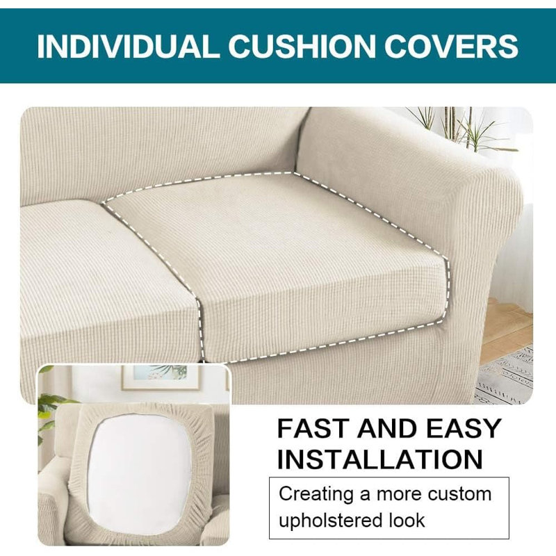 Housse de canapé 4 pièces pour canapé à 3 coussins Housse de canapé lavable pour chiens avec housse de canapé individuelle en tissu jacquard (canapé à 3 coussins, beige Biscotti)