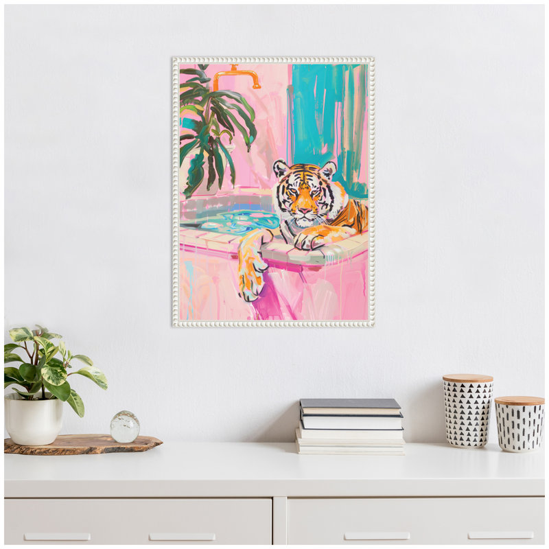 «Tiger Bathaign Vibrant Dopamine Decor» par Honey Island Studio, reproduction d'art sur toile encadrée