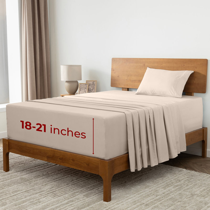 Ensemble de draps Mellanni 1800, Ensemble de draps pour lit simple avec deux taies , Beige