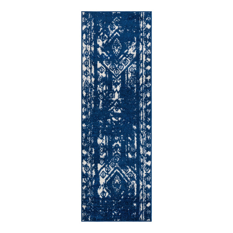 Tapis bleu marine / blanc Gusman Southwestern, Tapis de couloir 2 pi x 6 pi