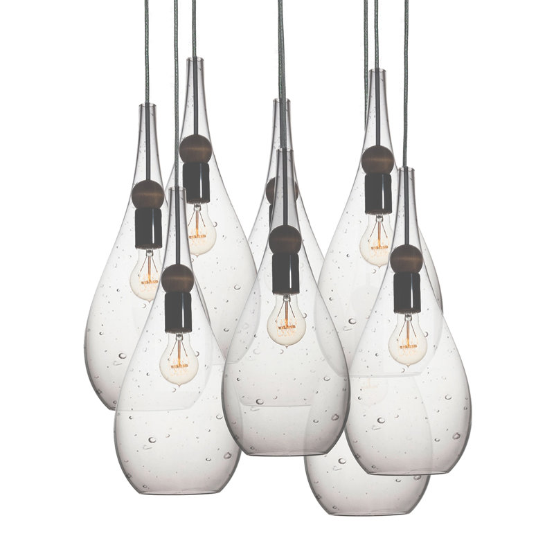 Earth 8 - Light Chandelier, Matte Black, Seeded Glass, 108" H x 24" W x 24" D