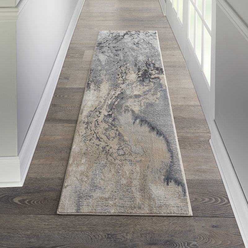 Tapis gris contemporain Ashli, Tapis de couloir 2 pi 2 po x 7 pi 6 po