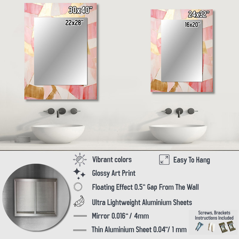 Pink And Gold Tessellations I - Abstract Shapes Mirror, Gold Decorative Wall Mirror, Printed Metal Art, 32" x 24"