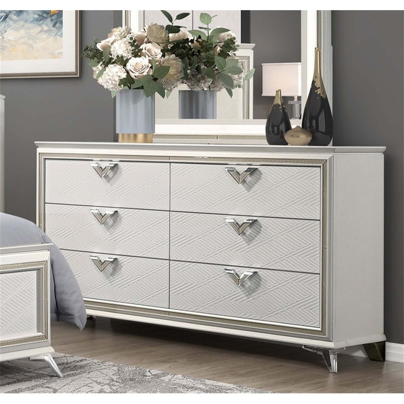 Commode de luxe à 6 tiroirs avec queue d'aronde et plateaux à bijoux en feutre pour les chambres à coucher modernes