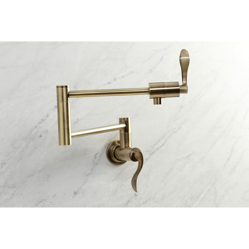 Kingston Brass NuWave Two-Handle 1-Hole Wall Mount Pot Filler Faucet, Antique Brass