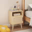 Rattan Nightstand, Side Table With Door Open Shelf, Accent Bedside End Table With Solid Wood Legs For Bedroom, Dorm And Small Spaces