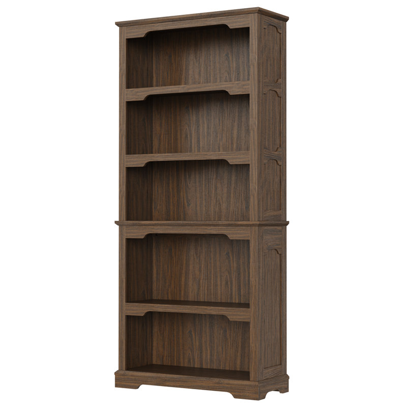 Bibliothèque standard à 5 tablettes, rangement et présentoir, Noyer