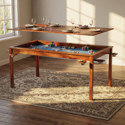 Table de jeu 64 po en bois de chêne pour 6 joueurs avec plateau amovible