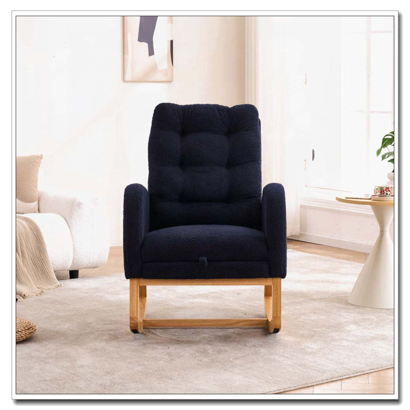 Chaise berçante avec repose-pieds à haut dossier, Bleu