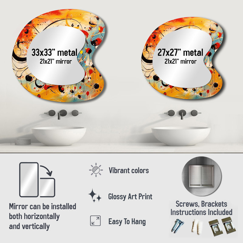 All That Jazz Colorful Joy - Abstract Collages Asymmetrical Decorative Mirror, Modern Unique Shape Large Wall Mirror, Printed Metal Art