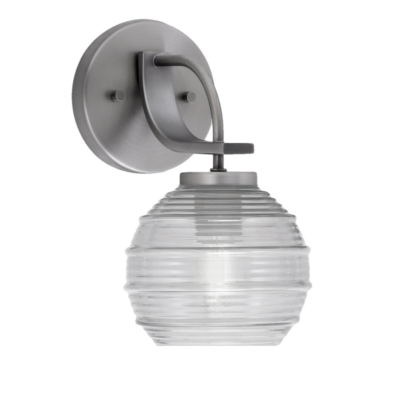 Cavella Wall Sconce Shown With 6" Glass, Graphite, Clear Ribbed