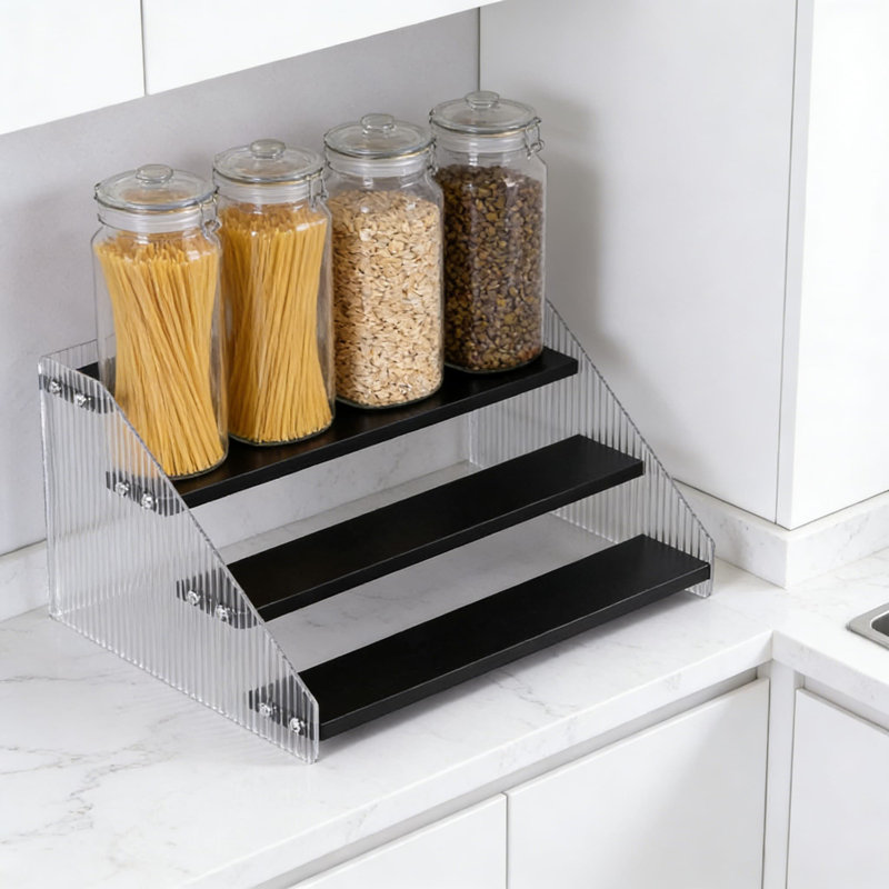 Étagère à 4 niveaux pour épices, étagère en acrylique et en bois pour escalier de cuisine, comptoir ou garde-manger