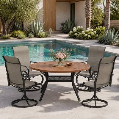 4-Person Outdoor Round Patio Dining Set With 360° Swivel PVC-Coated Polyester Chairs